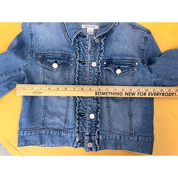 White House Black Markets Long Sleeve Button Front Denim Jean jacket Blue 10 - Picture 6 of 7